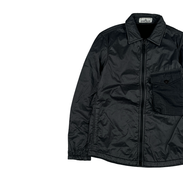 Stone Island 2020 Black Lamy Flock Zipped Overshirt - Small