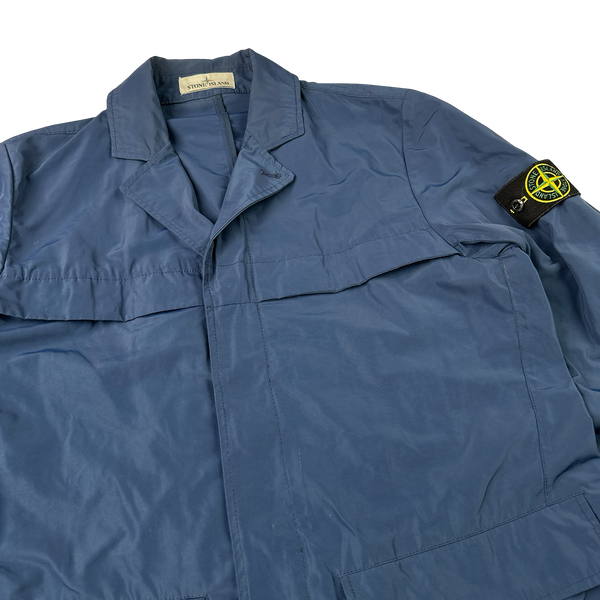 Stone Island 2019 Blue Micro Reps Button Up Jacket - Large
