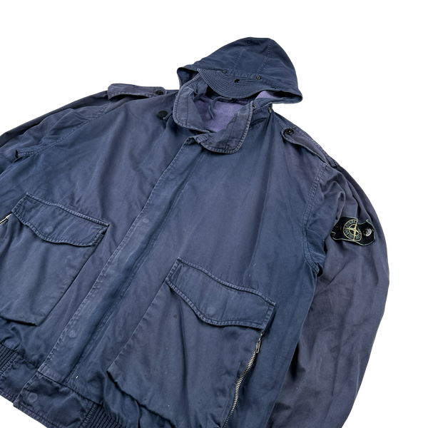 Stone Island Vintage 1980’s Navy Raso Gommato Hooded Jacket - XL