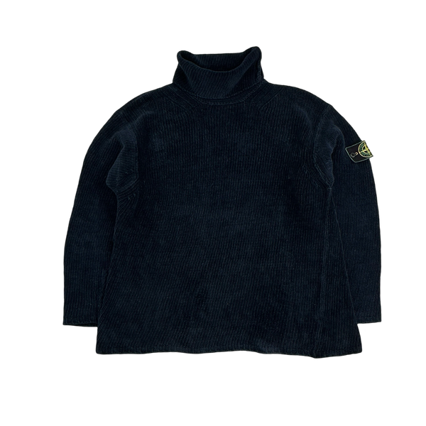 Stone Island Vintage 1995 Navy Chenille Knit Vintage Roll Neck - Medium