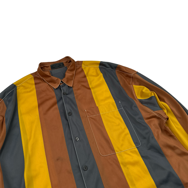 Prada Runway Striped Panel Silk Twill Buttoned Sample Shirt - XL
