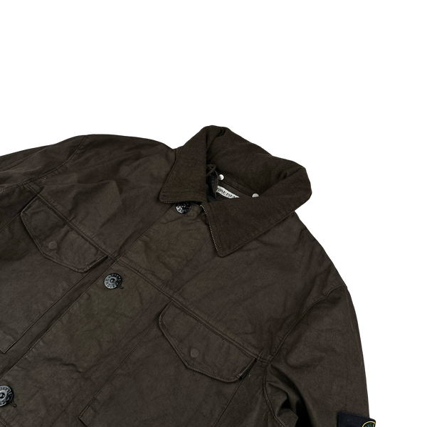 Stone Island 2004 Vintage Brown Lino Flax Nylon Blend Jacket - XL