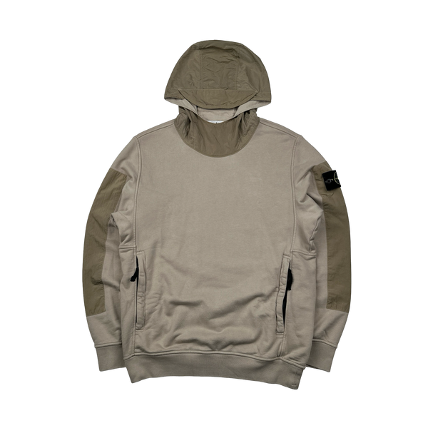 Stone Island 2023 Beige Cotton Nylon Panel Hood Jumper - Small