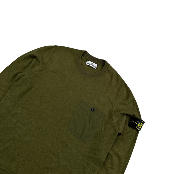 Stone Island 2021 Khaki Knit Crewneck Sweatshirt - Small
