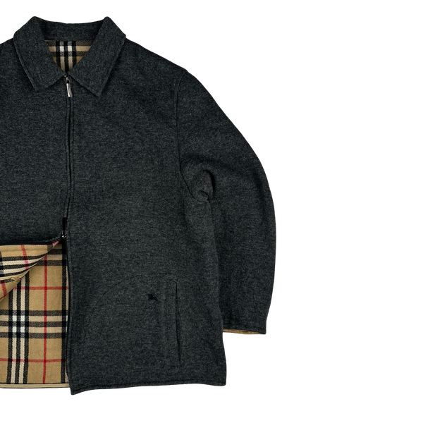 Burberry Grey Wool Nova Check Collar Lined Jacket - XL