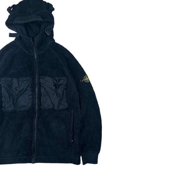 Stone Island 2021 Navy Teddy Fleece Zipped Jacket - Large