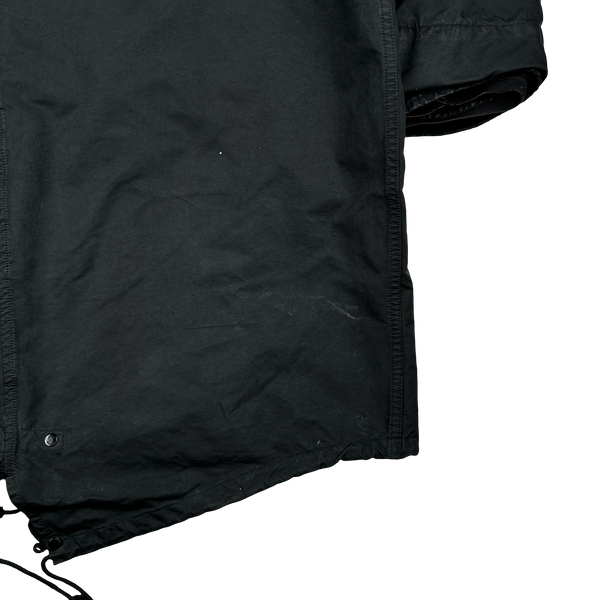 Stone Island 2007 Black David TC Dutch Liner Spellout Hood Long Parka Jacket - XXL