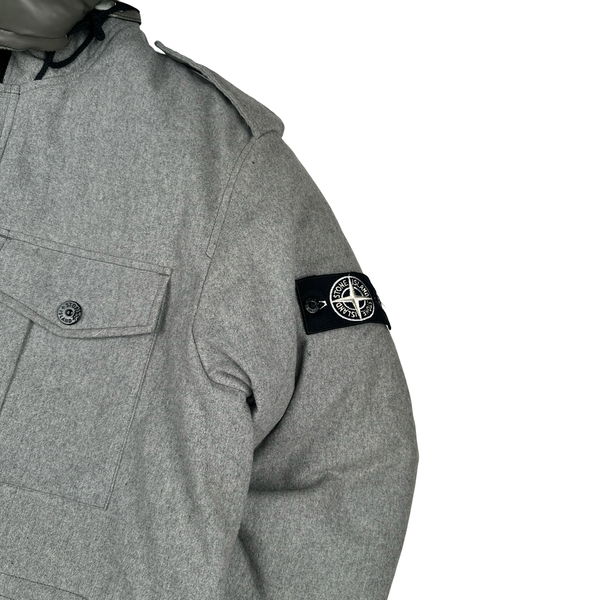 Stone Island 2014 Grey Ice Wool Blend Down Field Jacket - XXL