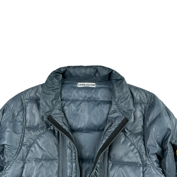 Stone Island 2008 Mesh Badge Blue Down Filled Spellout Jacket - Medium