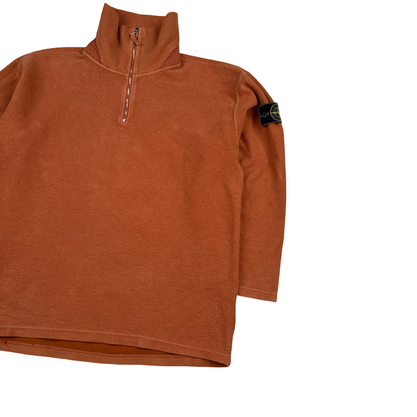 Stone Island Vintage 1994 Orange Quater Zip Green Edge Wool Blend Jumper - Large