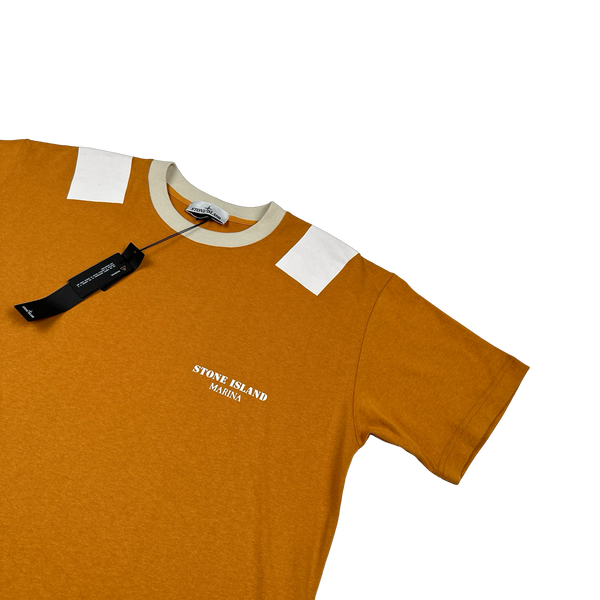 Stone Island 2023 Orange Marina Spellout Painted T-Shirt - Large