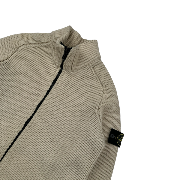Stone Island 2004 Cream Cotton Heavyweight Knit Jumper - Small