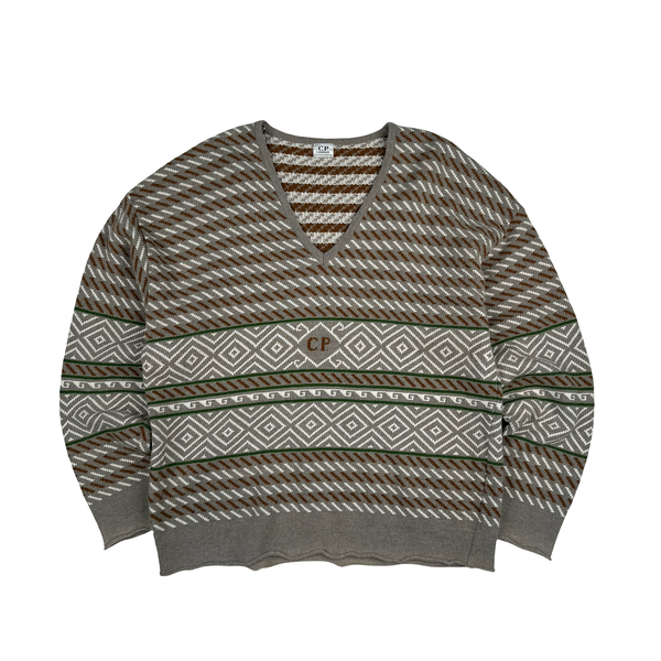 CP Company Vintage Spellout V Neckline Patterned Knit - XL