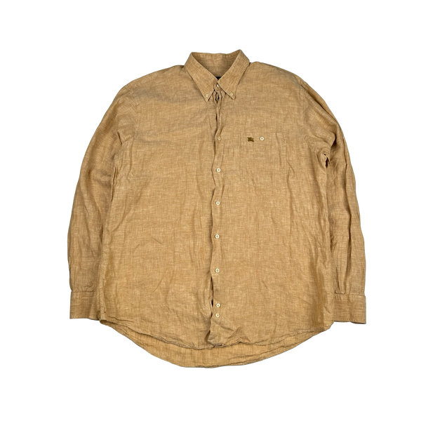 Burberry Orange Linen Emblem Buttoned Shirt - XL