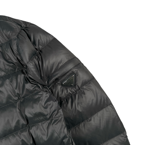 Prada Grey Triangle Logo Plaque Zipped Puffer Jacket - XXL