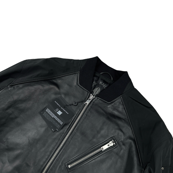 Moose Knuckles Black Leather Lined Bomber Jacket - XL