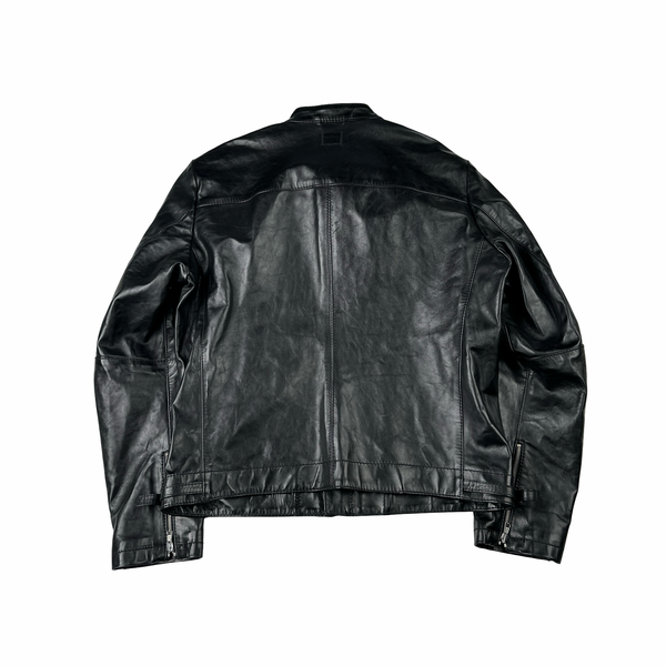 CP Company 2007 Black Zipped Vintage Real Leather Jacket - XXL