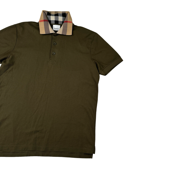Burberry Nova Check Collar Khaki Polo Shirt - Medium