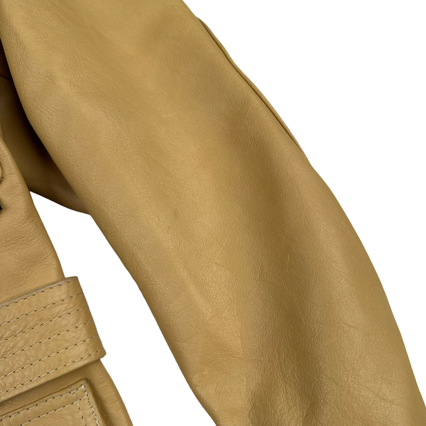 Belstaff Cream Multi Pocket Field Leather Zipped Heavyweight Jacket - Small