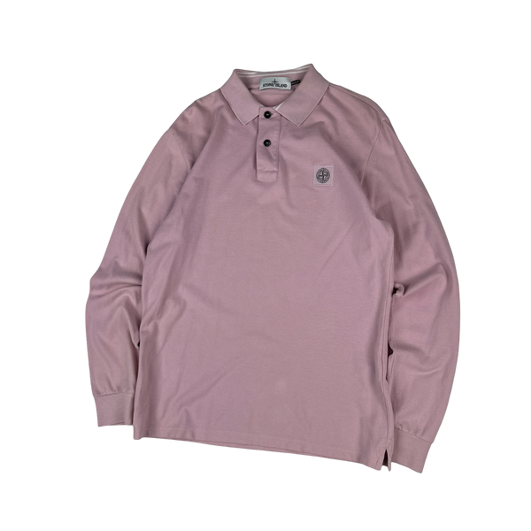 Stone Island Pink Cotton Long Sleeve Polo Shirt - Medium