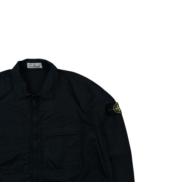 Stone Island 2023 Black Supima Cotton Twill Zipped Overshirt - XL