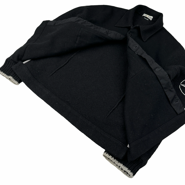 Stone Island 90s Black Wool Collared Buttoned Knit Compass Jumper - Large
