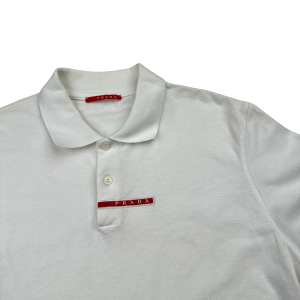 Prada White Centre Spellout Cotton Polo Shirt - XL