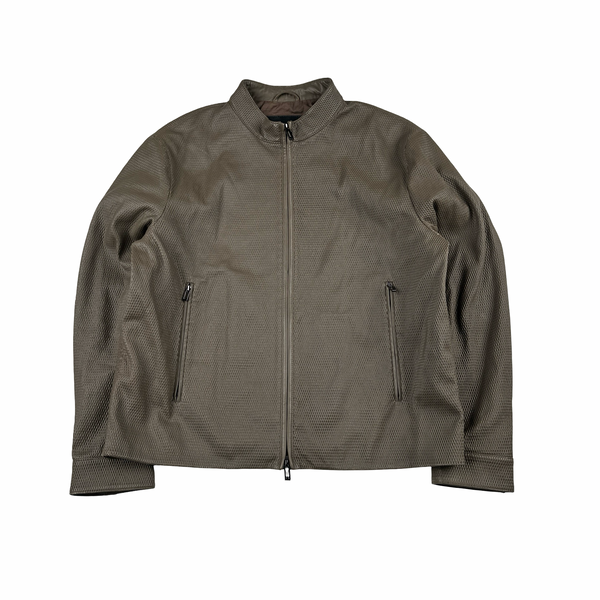 Emporio Armani Zip Up Lamb Lattice Leather Jacket - Large