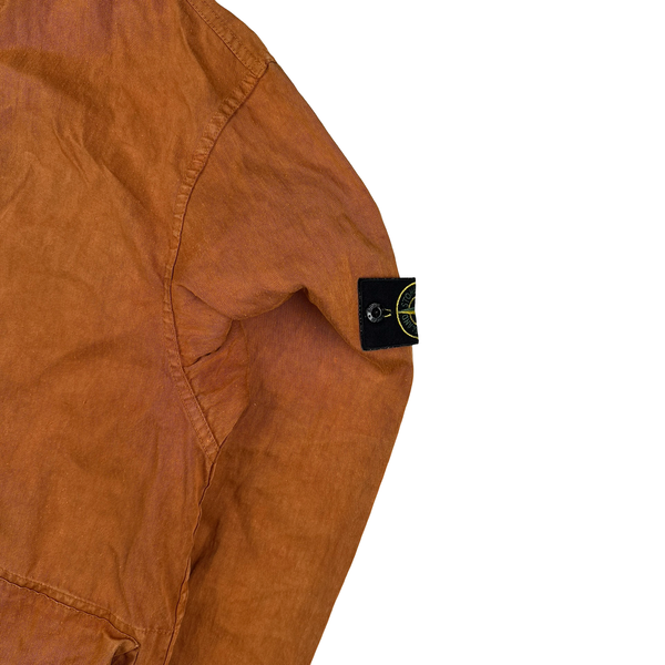 Stone Island 2001 Orange Lino Flax Multi Pocket Hooded Buttoned Jacket - Large