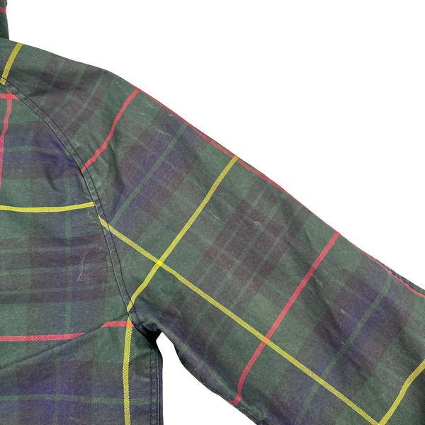 Ralph Lauren Green Tartan Waxed Cotton Hooded Jacket - Small