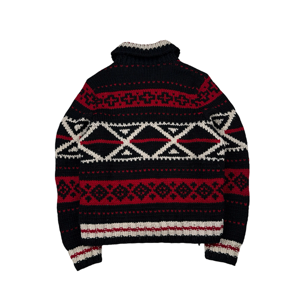 Ralph Lauren Red/Navy Wool Cable Hand Knit Jumper - Large