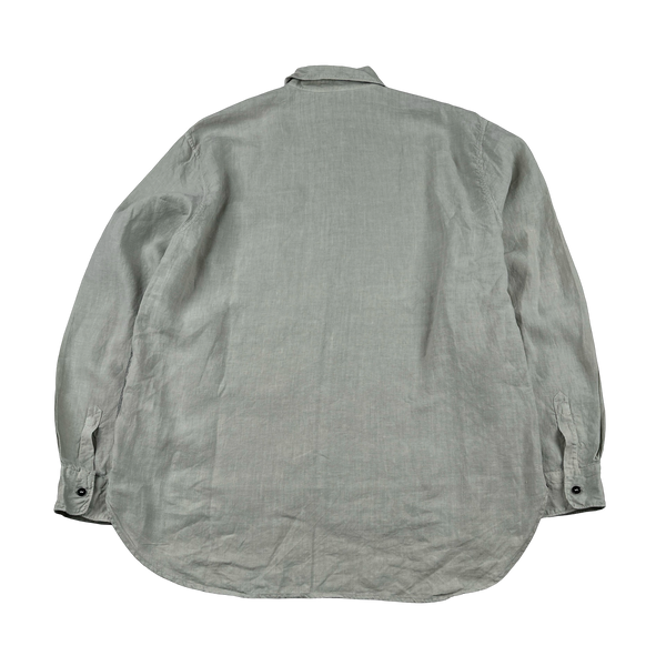 Stone Island 2005 Grey Lino Flax Spellout Collar Buttoned Shirt - XXL