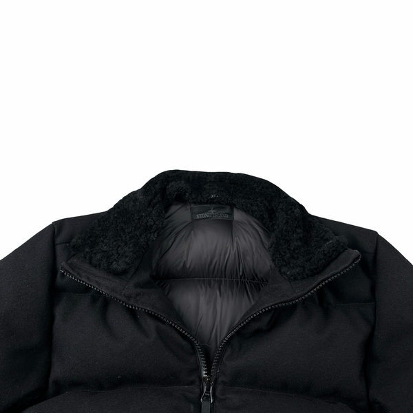 Stone Island 2021 Black Shearling Neck SW 3L Down Filled Ghost Puffer - Small
