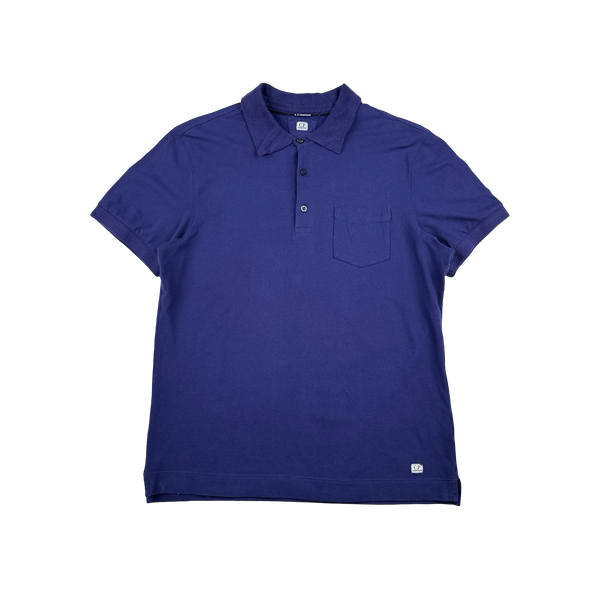 CP Company Blue Cotton Short Sleeve Polo - Large