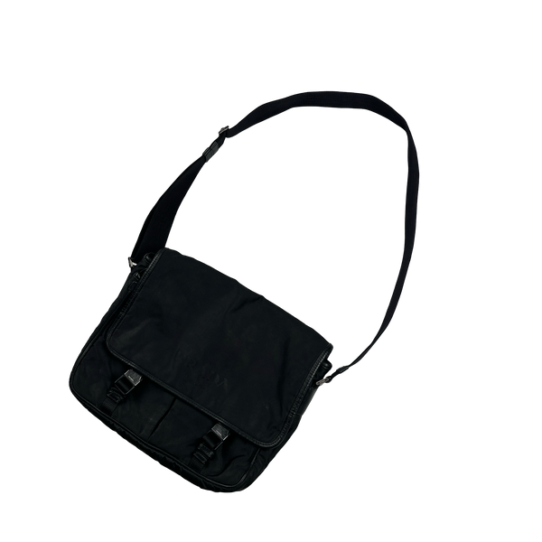 Prada Black Nylon Emblem Spellout Satchel Bag - XL