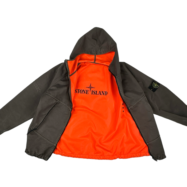 Stone Island 2006 Neon Orange Reversible Khaki Spellout Jacket - XL