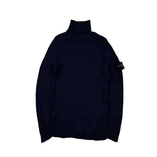 Stone Island 2020 Navy Ribbed Wool Roll Neck - Large