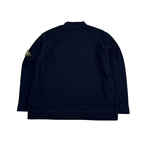 Stone Island 1999 Navy Ribbed Wool Vintage Pullover Mock Neck Jumper - Large