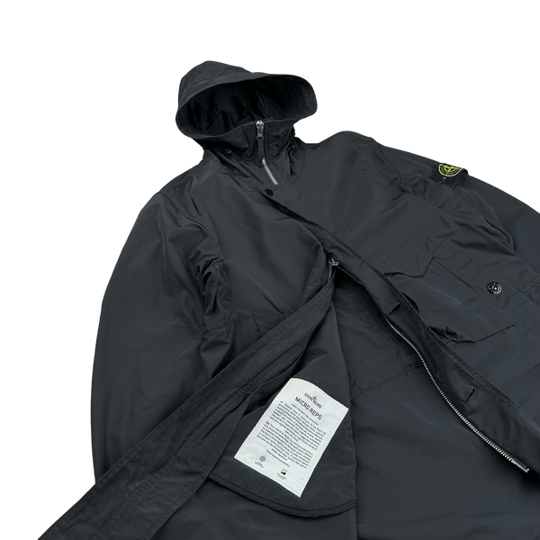 Stone Island 2021 Black Micro Reps Long Jacket - Small