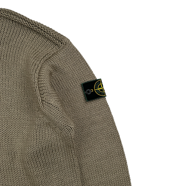 Stone Island 1999 Brown Cotton High Neck Zipped Knit Jumper - XL