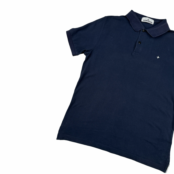 Stone Island Navy Cotton Compass Polo Shirt - Large