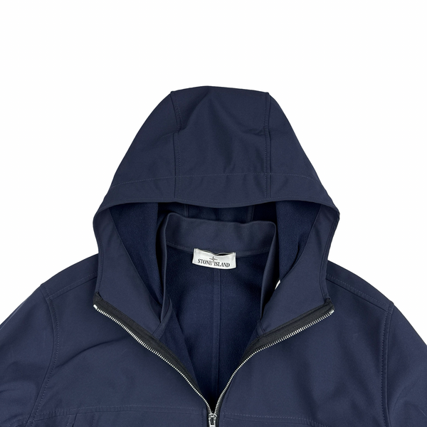 Stone Island Navy Soft Shell E Dye Hooded Jacket - XL