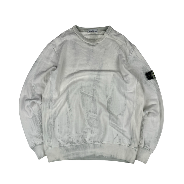 Stone Island White Hand Corrosion Crewneck Sweatshirt - XXL