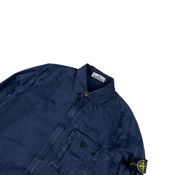 Stone Island 2017 Blue Garment Dyed Cotton Overshirt - Medium