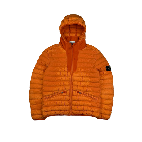Stone Island 2019 Orange Loom Woven Down Puffer Jacket - Large