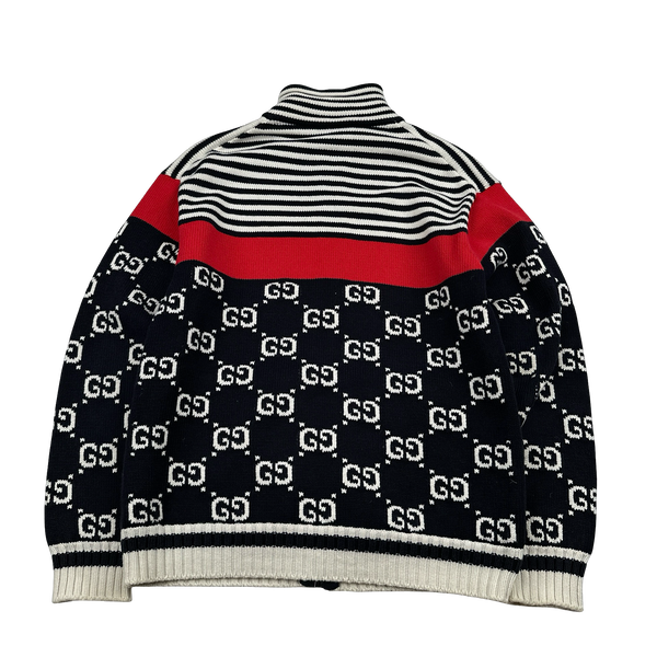 Gucci Striped Monogram Cotton Knit Zipped Jumper - Small