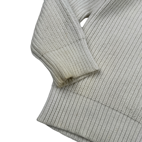 Henri Lloyd Thick Knitted Cotton Hooded White Jumper - XL