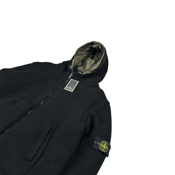 Stone Island 2008 Black Thick Wool Knit Nylon Liner 3 in 1 Jacket - 3XL