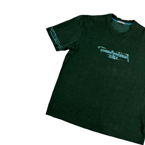 Stone Island Early 2000's Green Blue Motion Spellout Cotton T Shirt - Large