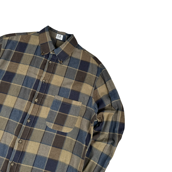 CP Company Brown Blue Squared Cotton Shirt - Large